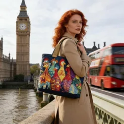 Bolso de mano acolchado vintage ligero con estampados 3D para mujer