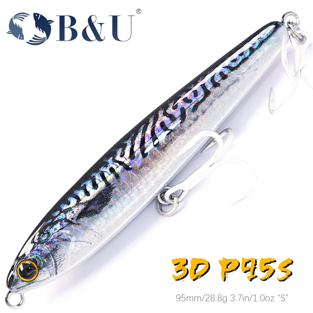 Jerkbait lápiz hundente B&U con plomo interno y anzuelos triples