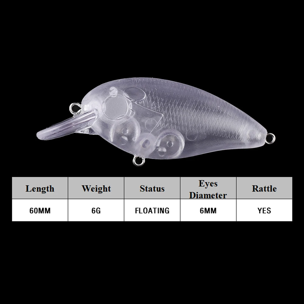Chan'sHuang Crankbait de Buceo Poco Profundo 6cm 6g – Cebo en Blanco DIY