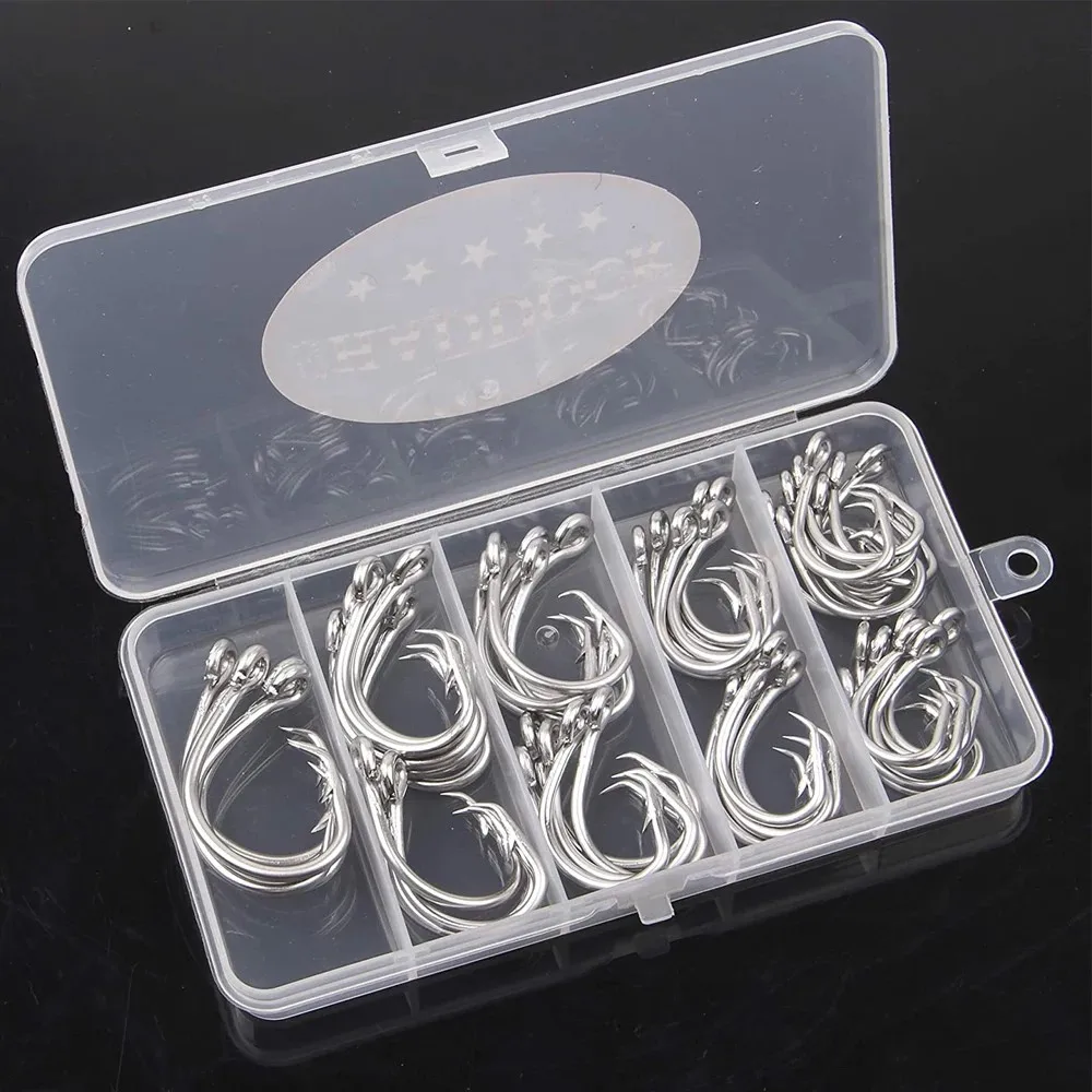 Caja de 50 anzuelos circulares de acero inoxidable