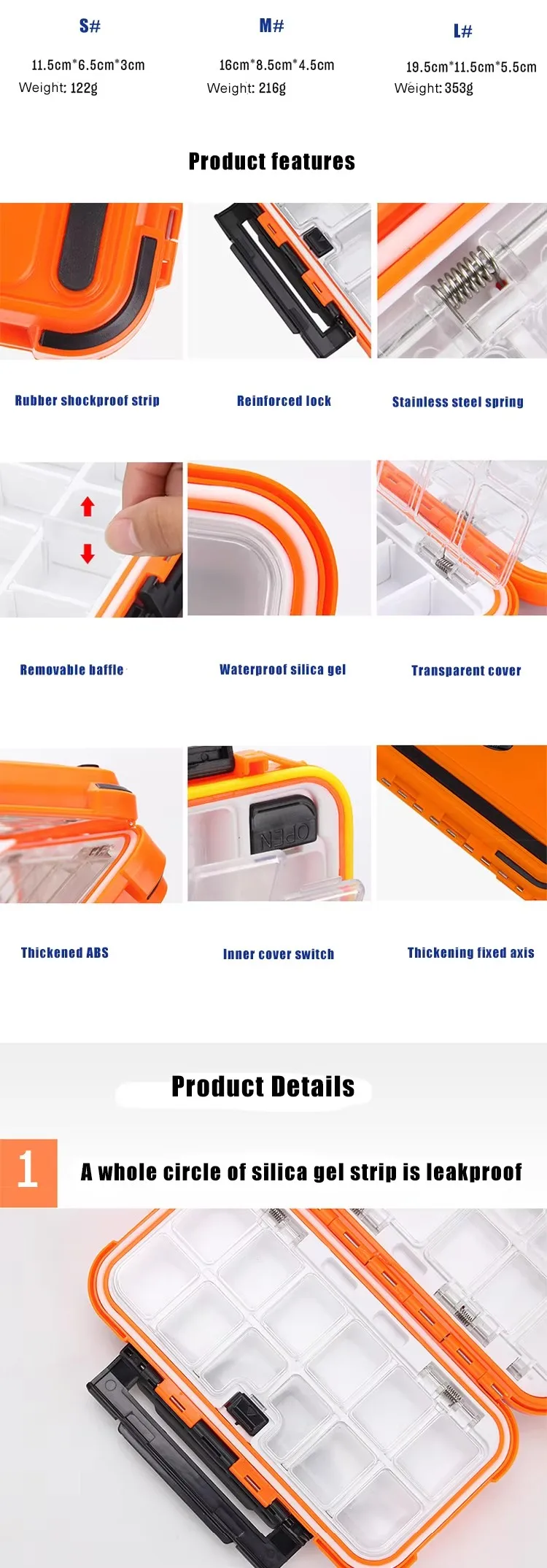 Interior de la caja con compartimentos organizados
