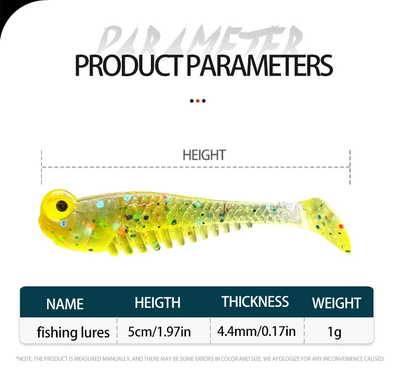 Pack de 10 swimbaits coloridos con efecto glow in the dark