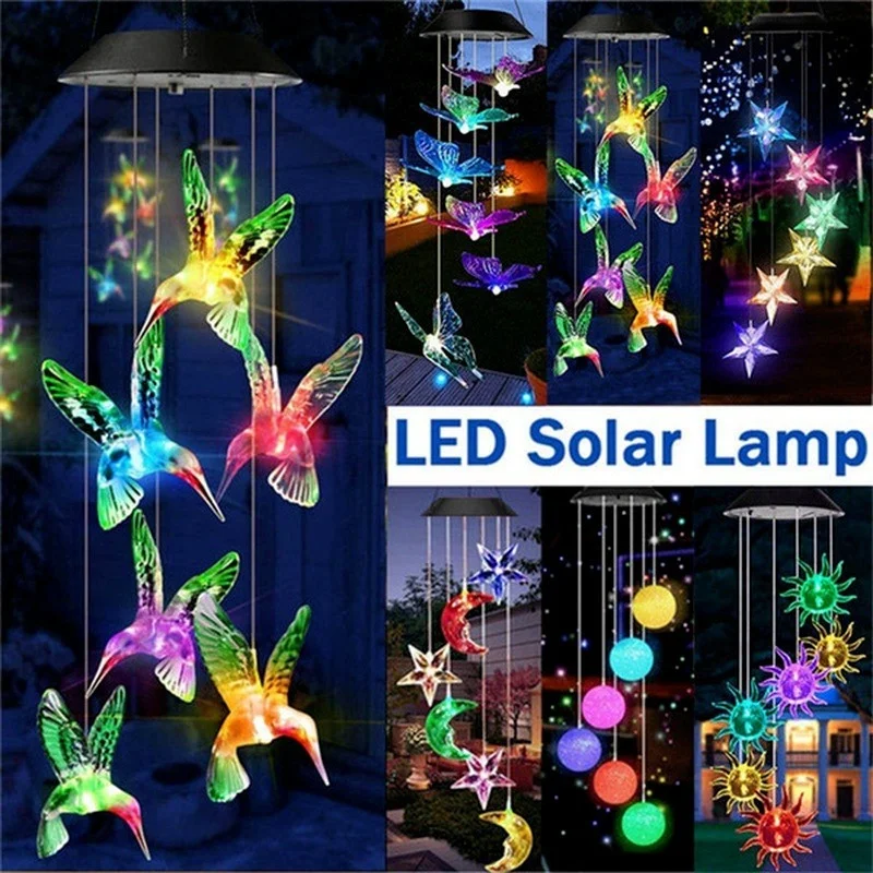 Carillón de viento solar LED - Cristal colibrí, luz cambiante - imagen 2