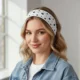 Diadema absorbente floral elástica para sudor y maquillaje