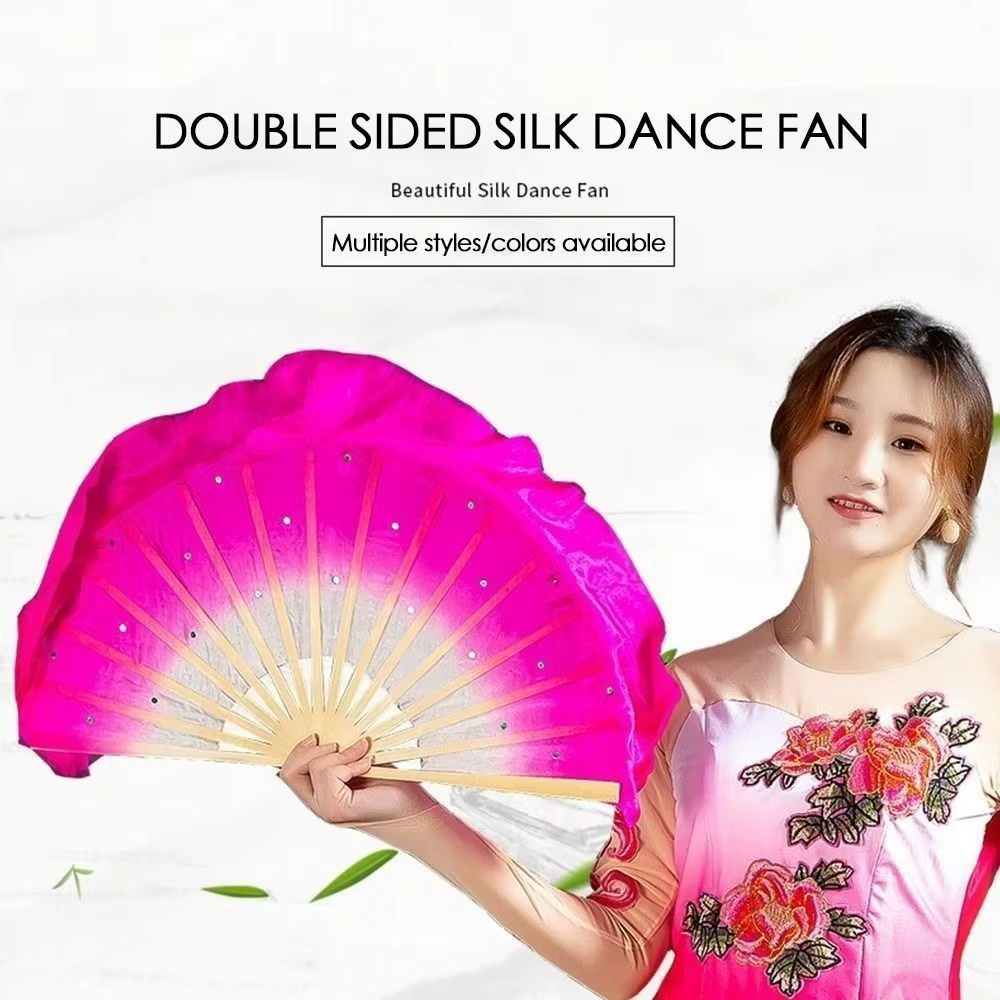 Abanico chino de seda y bambú – Medio círculo para danza oriental - imagen 5