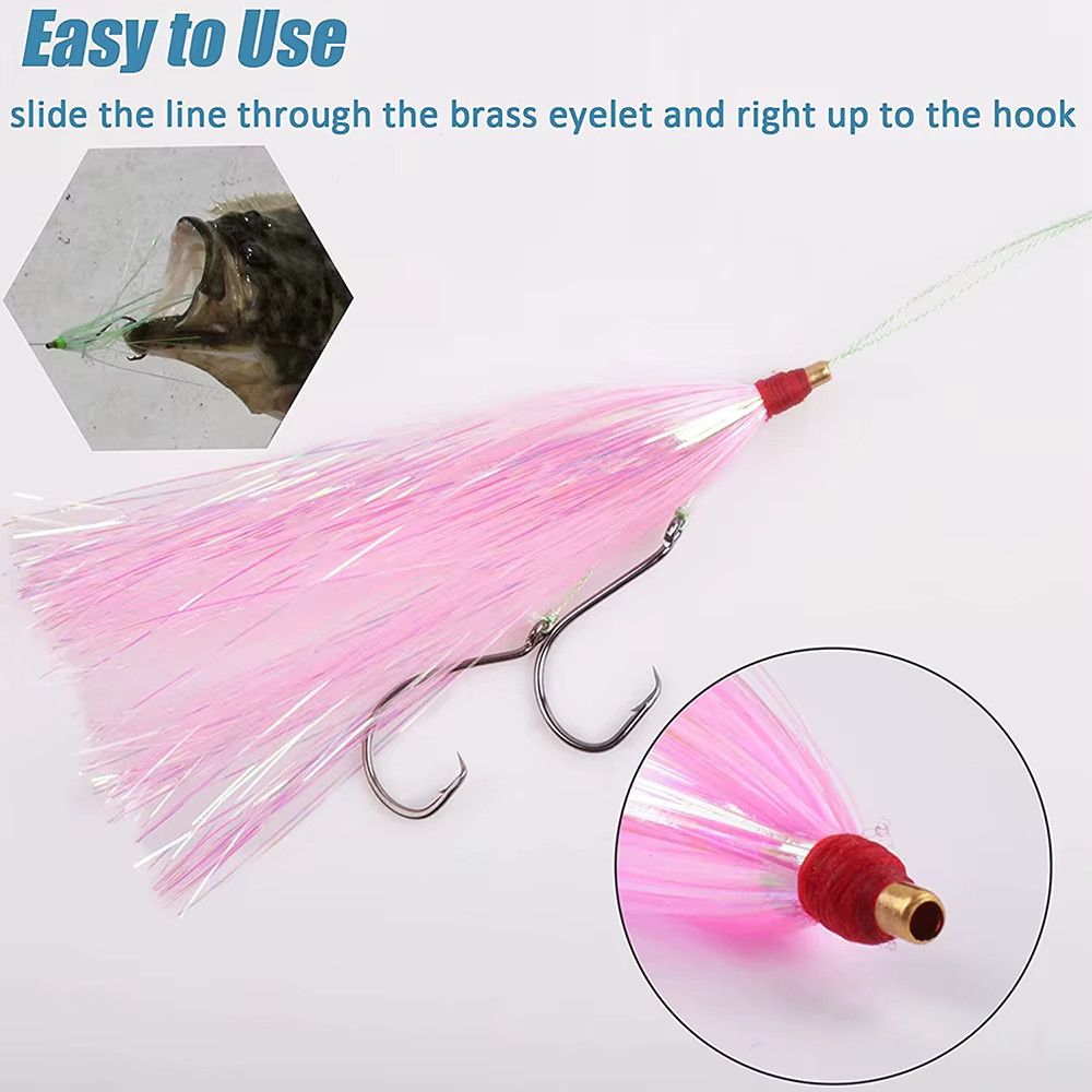Señuelo curricán bucktail con faldas teaser Mylar Flash para lubina - imagen 5