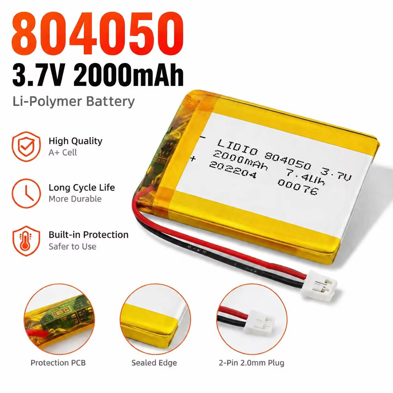 Batería Lipo 2000mAh 3.7V – Polímero de Litio 804050 - imagen 3