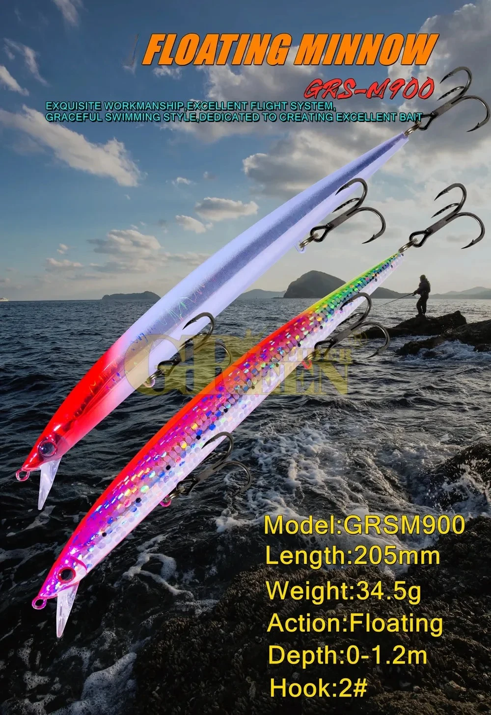 Señuelo flotante para pesca en el mar, 205 mm y 34.5 g