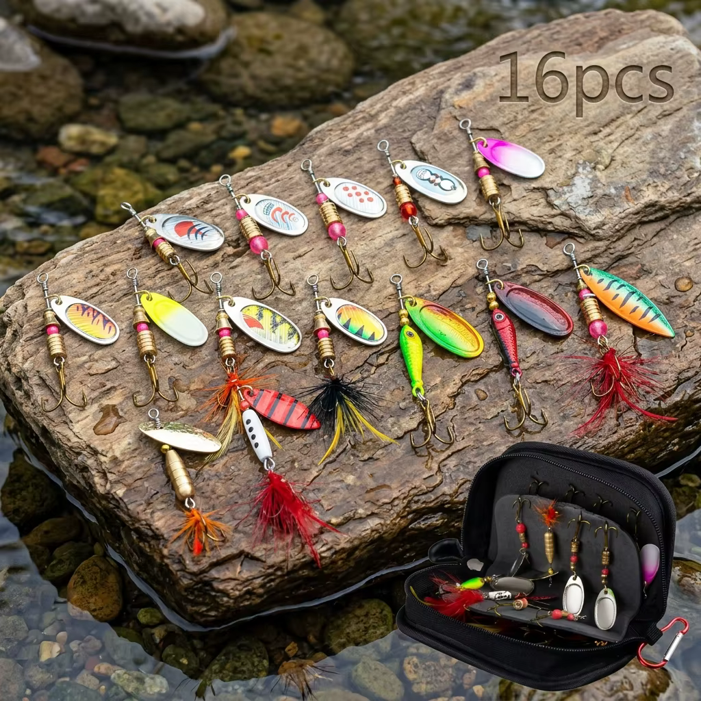 Señuelos de Pesca Reflectantes – Kit Metal para Agua Dulce y Salada