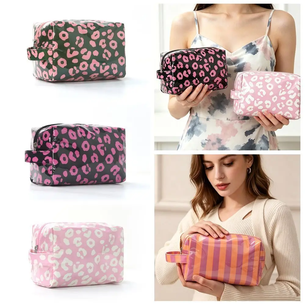 Bolsa impermeable de PVC con rayas y estampado de leopardo para viaje