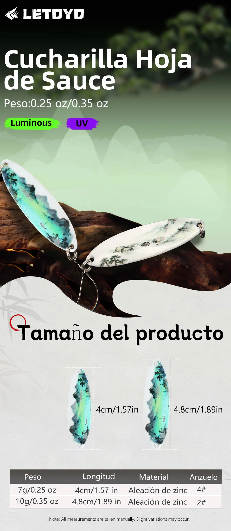 Señuelo LETOYO willowleaf con acabado UV luminiscente