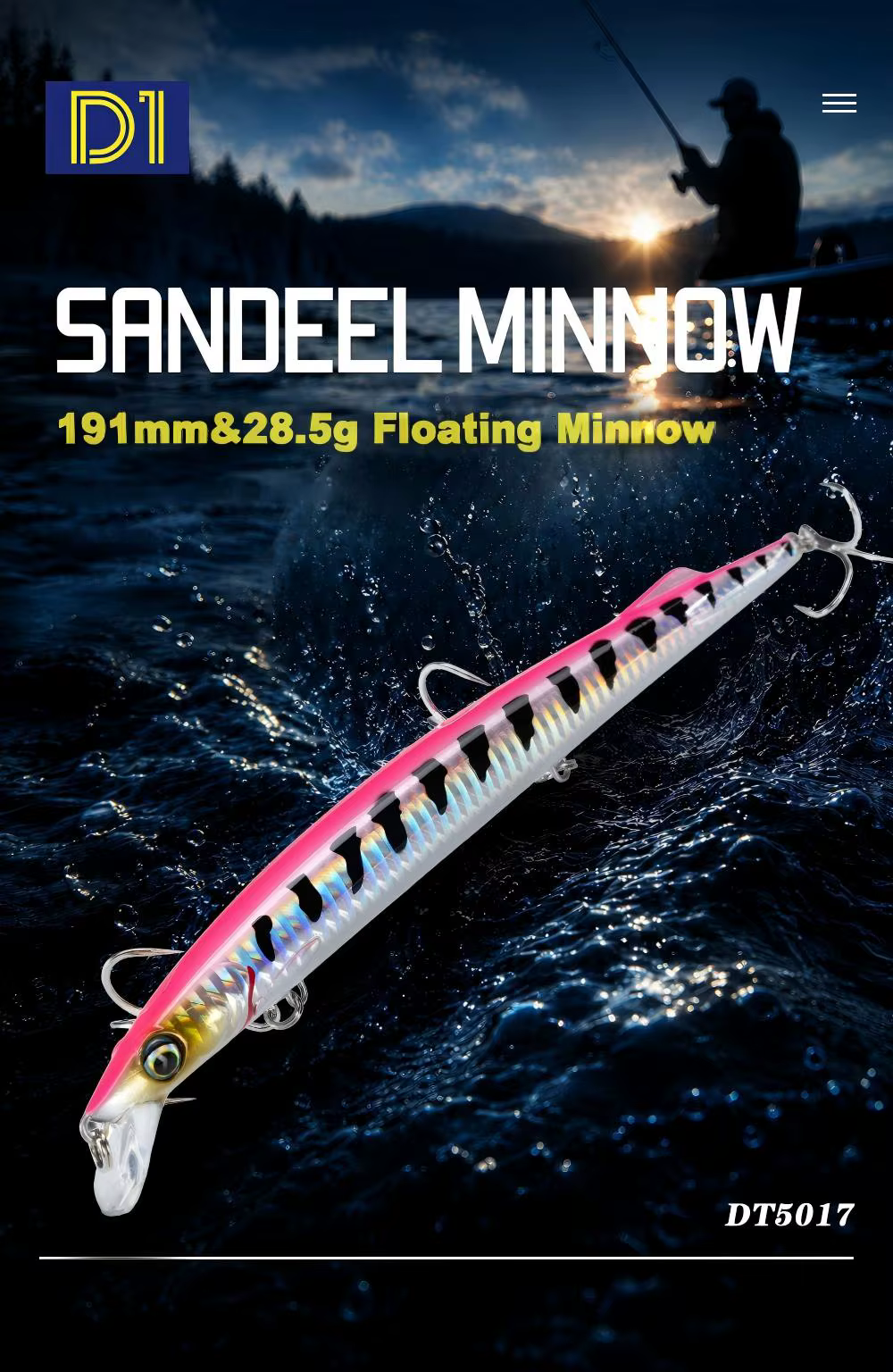 D1 Sandeel Floating Minnow Wobbler 191mm 28.5g Long Cast Hard Fishing Lure For Freshwater Saltwater Bass Trout Walleye Pike