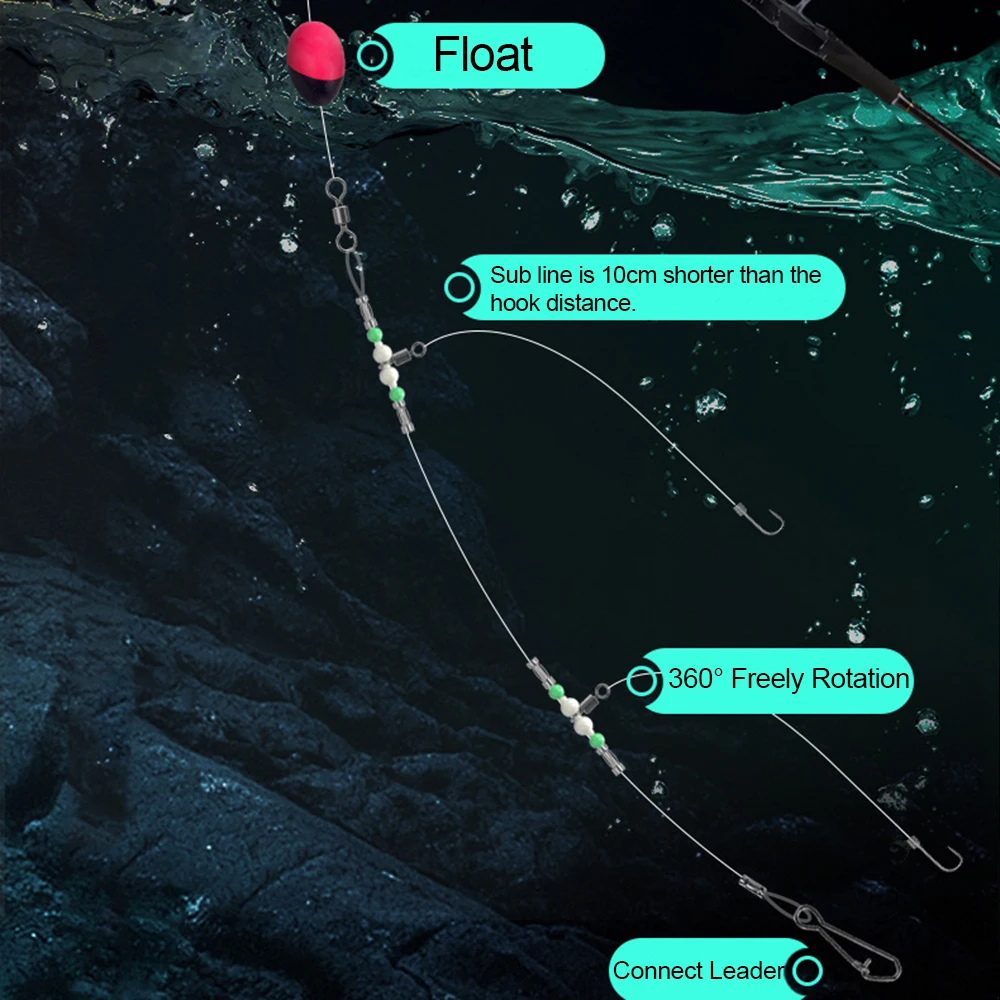 FishTrip Aparejo de pesca giratorio 3 vías con cuentas luminosas - imagen 2