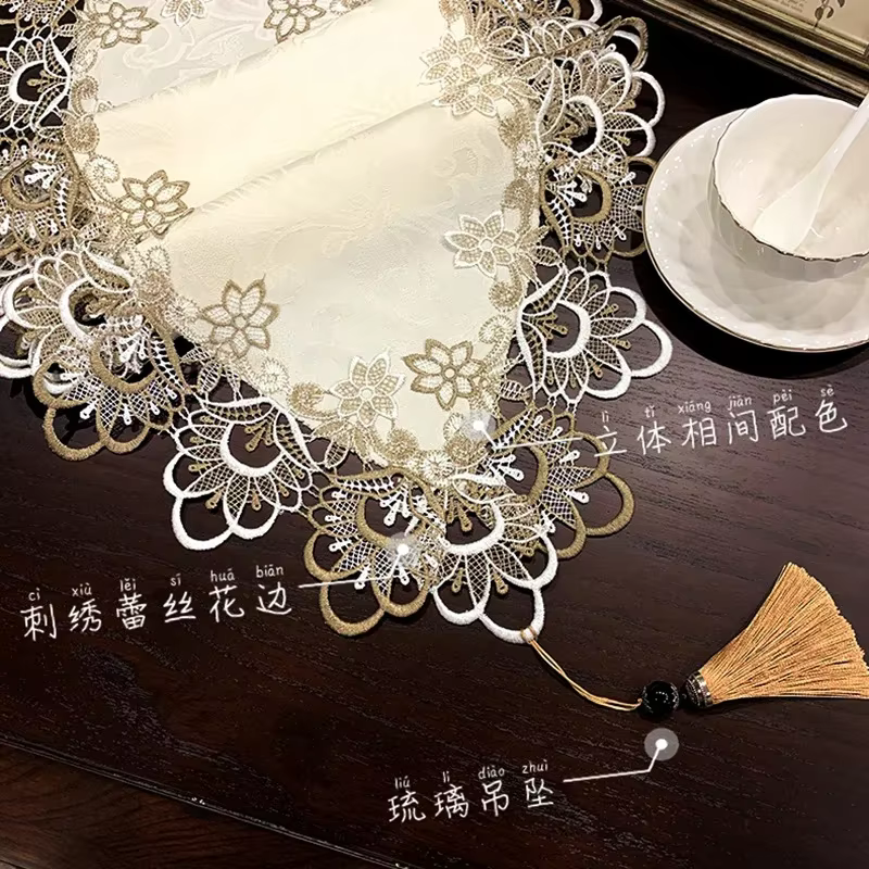 Camino de Mesa Pesca con Encaje Bordado – Decor Náutica para Comedor - imagen 2