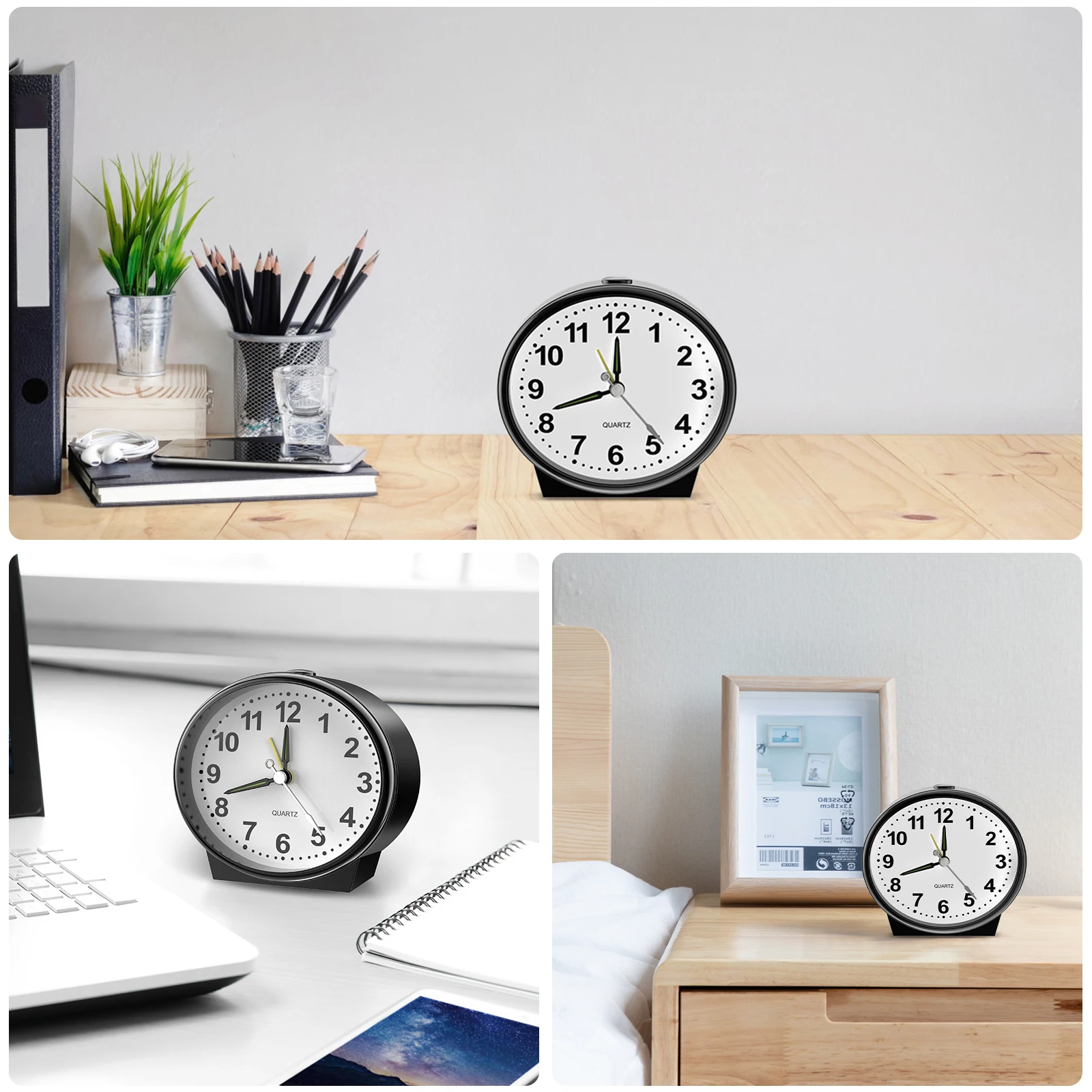 Reloj despertador analógico ORIA con esfera clara y luz nocturna