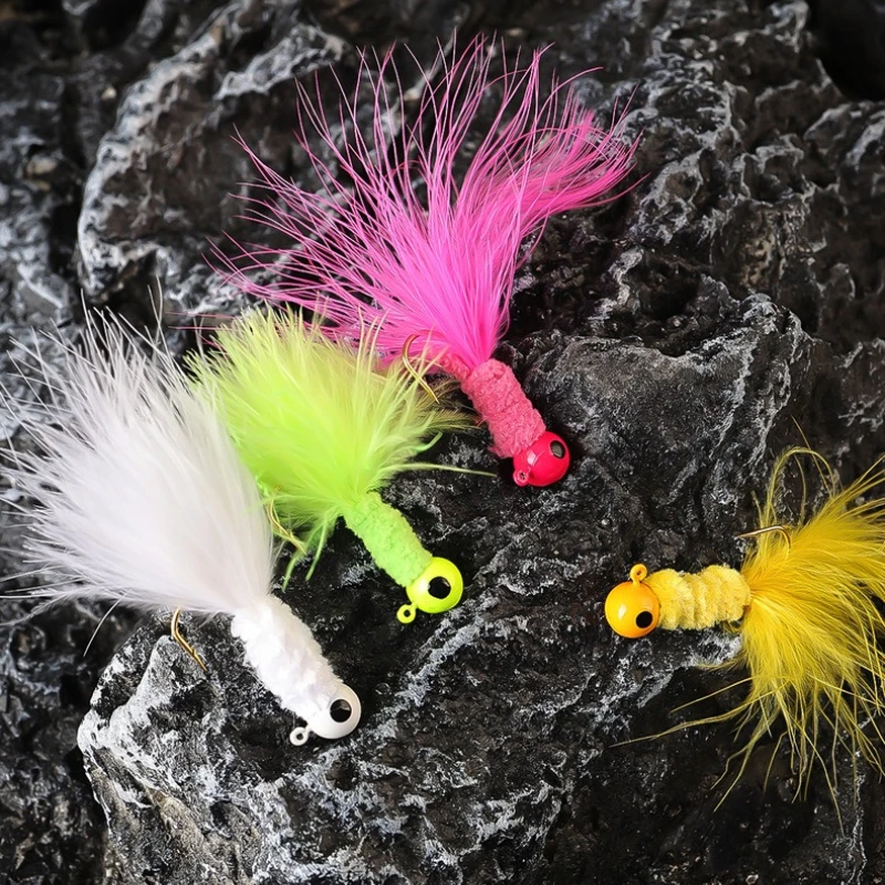 Jig Head de plomo biónico con plumas y pelo largo