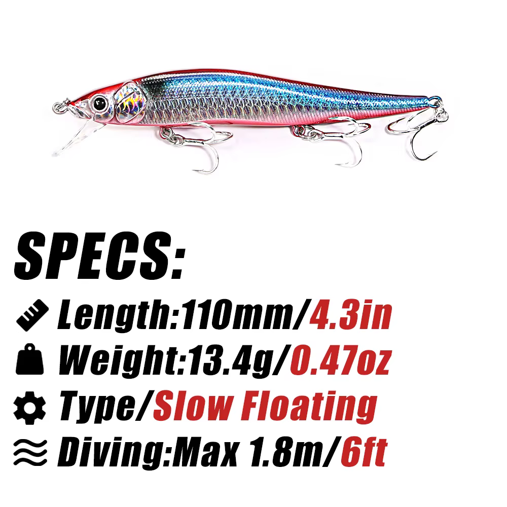 B & U Jerkbait Minnow 110mm – Señuelo flotante agua salada y dulce - imagen 3