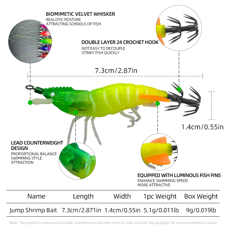 ShareShark Señuelo de camarón fluorescente con aleta cola para calamar - imagen 3