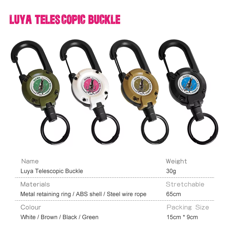 Hebilla retráctil con mosquetón acero y cuerda retención para pesca - imagen 2