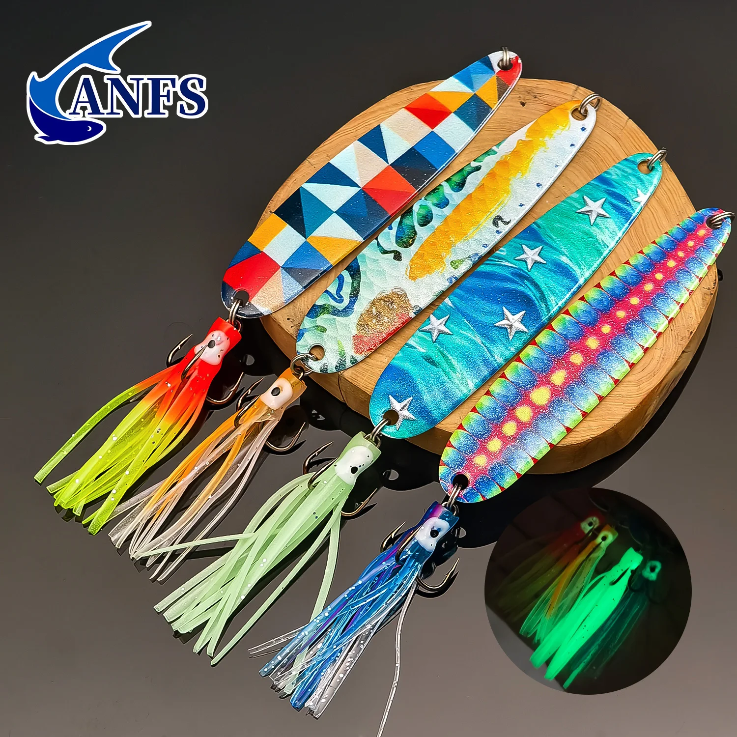 ANFS señuelo de cuchara metálico con triple anzuelo para lubina - imagen 4