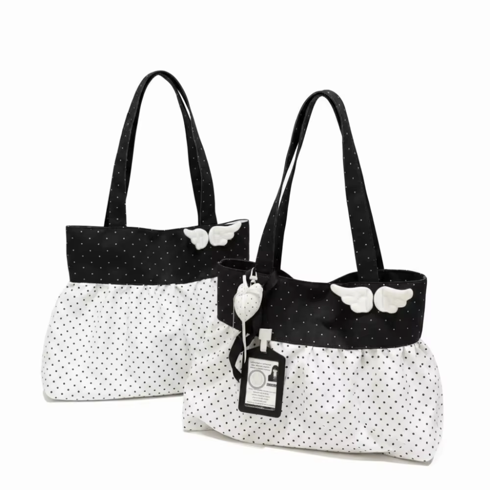 Bolso Tote de Tela con Estampado de Puntos y Alas para Mujer - imagen 2