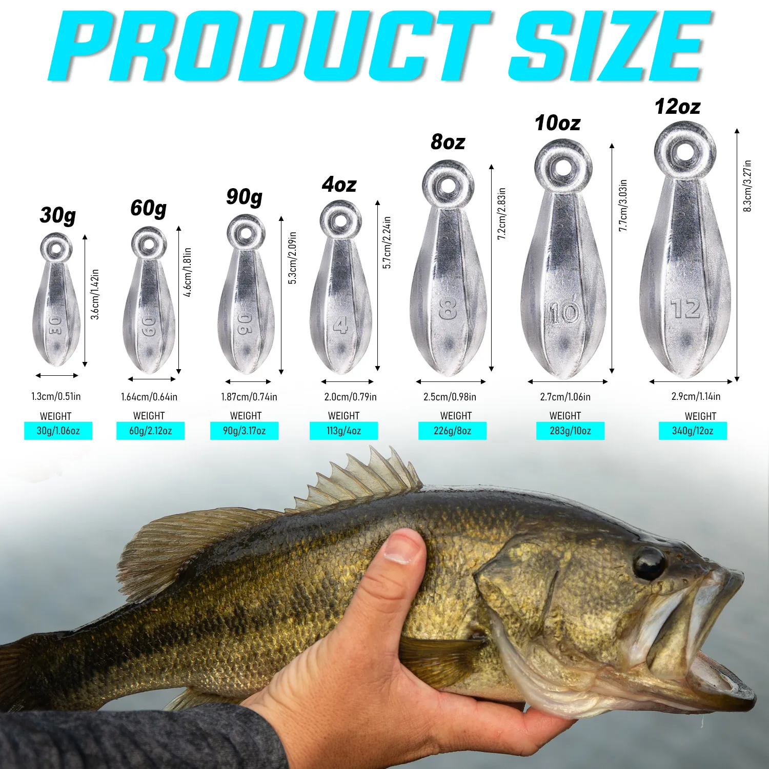 Diferentes ángulos del plomo de 90g mostrando su acabado