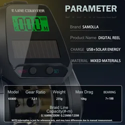 SAMOLLA Molino baitcasting solar USB pantalla grande para agua salada