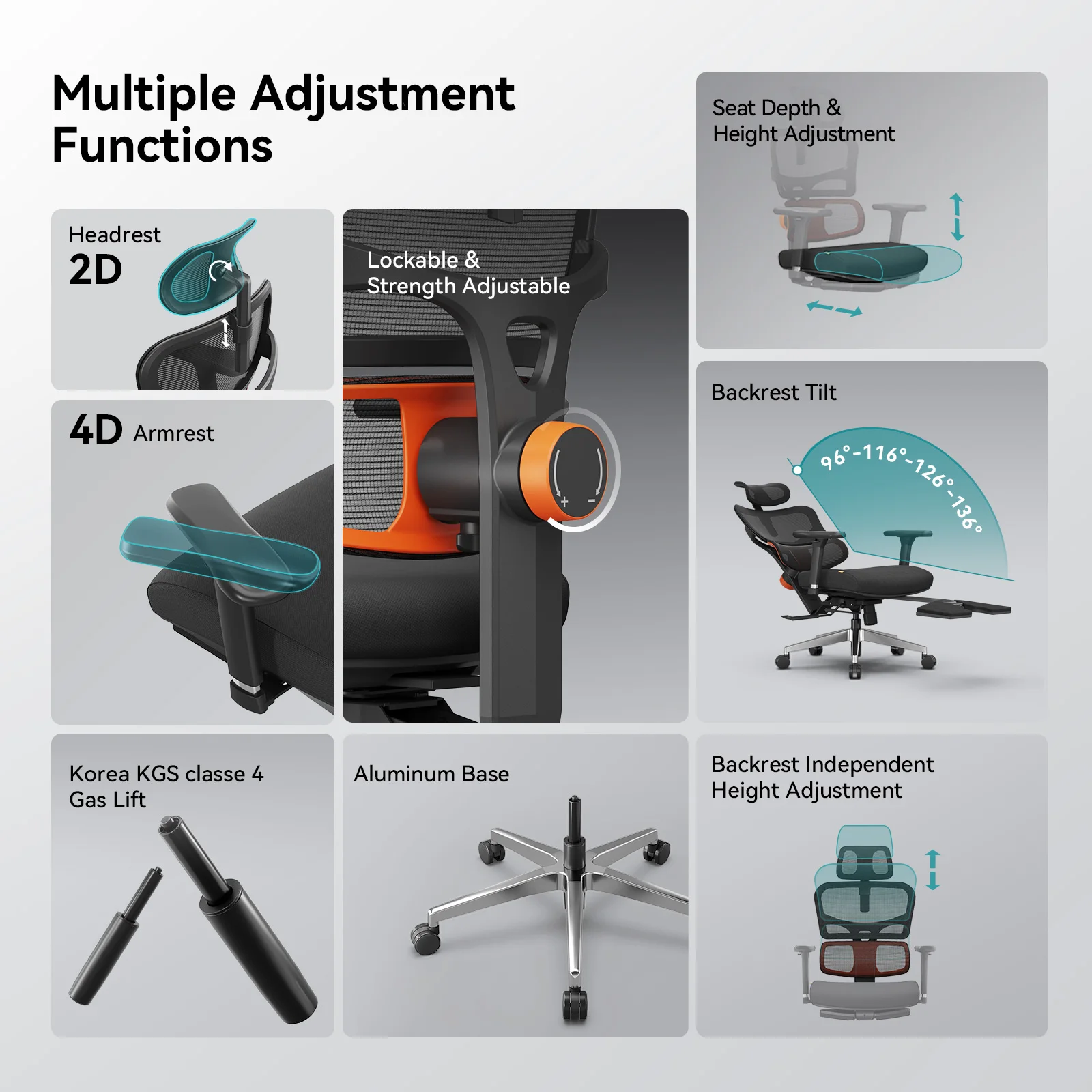 Silla ergonómica NEWTRAL con soporte lumbar adaptativo y reposapiés