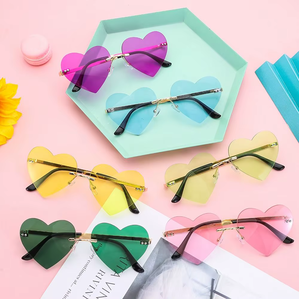 Disfraz Hippie gafas de sol corazón sin montura metal rosas Cosplay - imagen 3