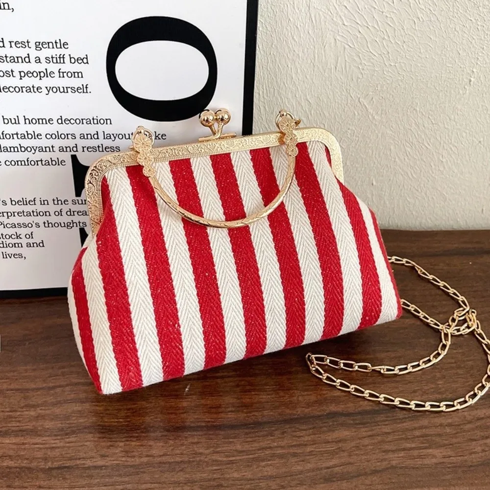 Bolso cruzado vintage a rayas con correa de cadena, gran capacidad - imagen 2