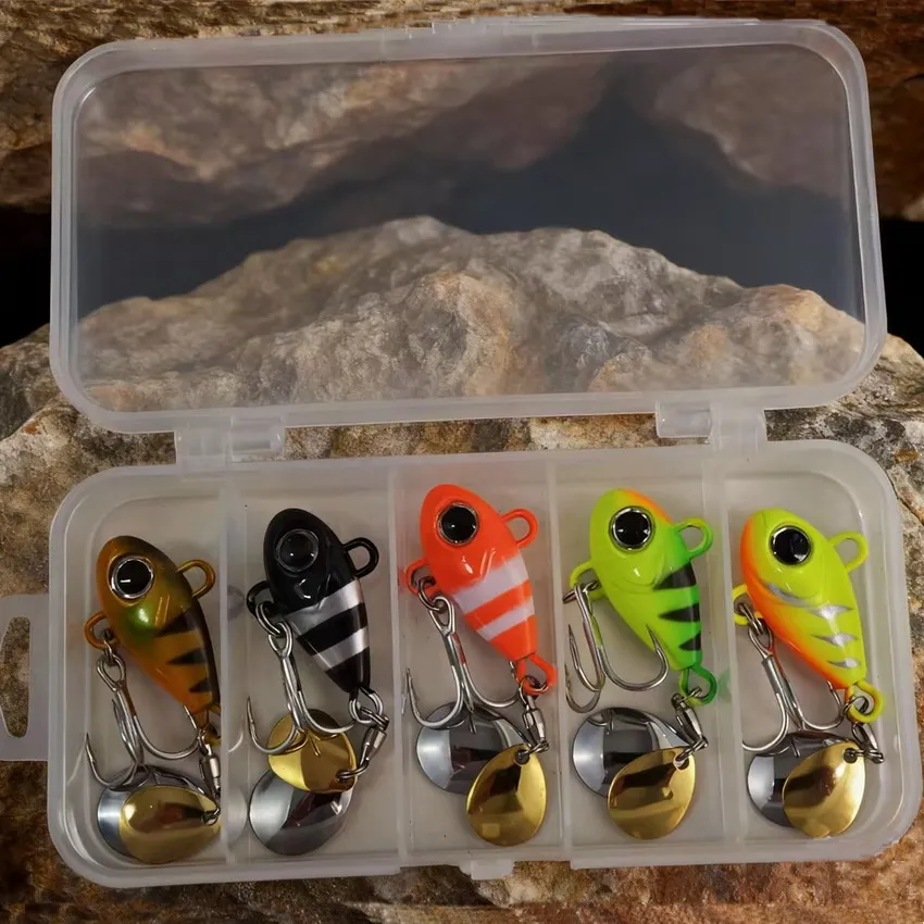 Señuelo metálico vib spinner con cuchilla giratoria y ojos 3D