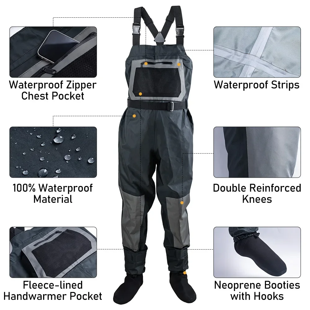 Vadeadores de pesca impermeables con peto transpirable y botas integradas - imagen 5
