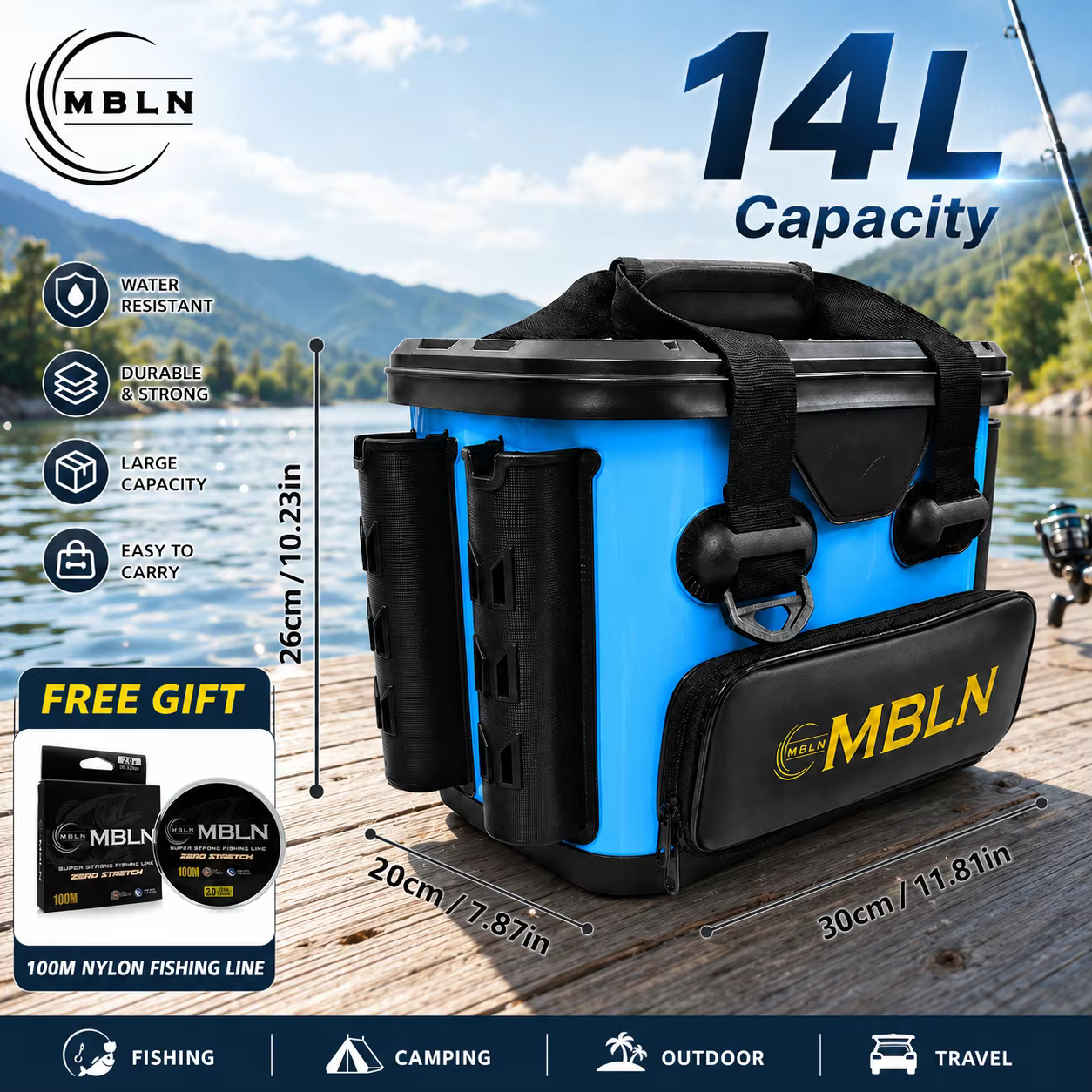 Caja de aparejos portátil MBLN lista para llevar a la pesca o al camping