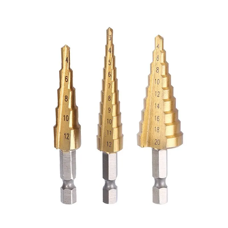 Broca escalonada HSS Pagoda 4-20mm - Vástago hexagonal para metal y madera