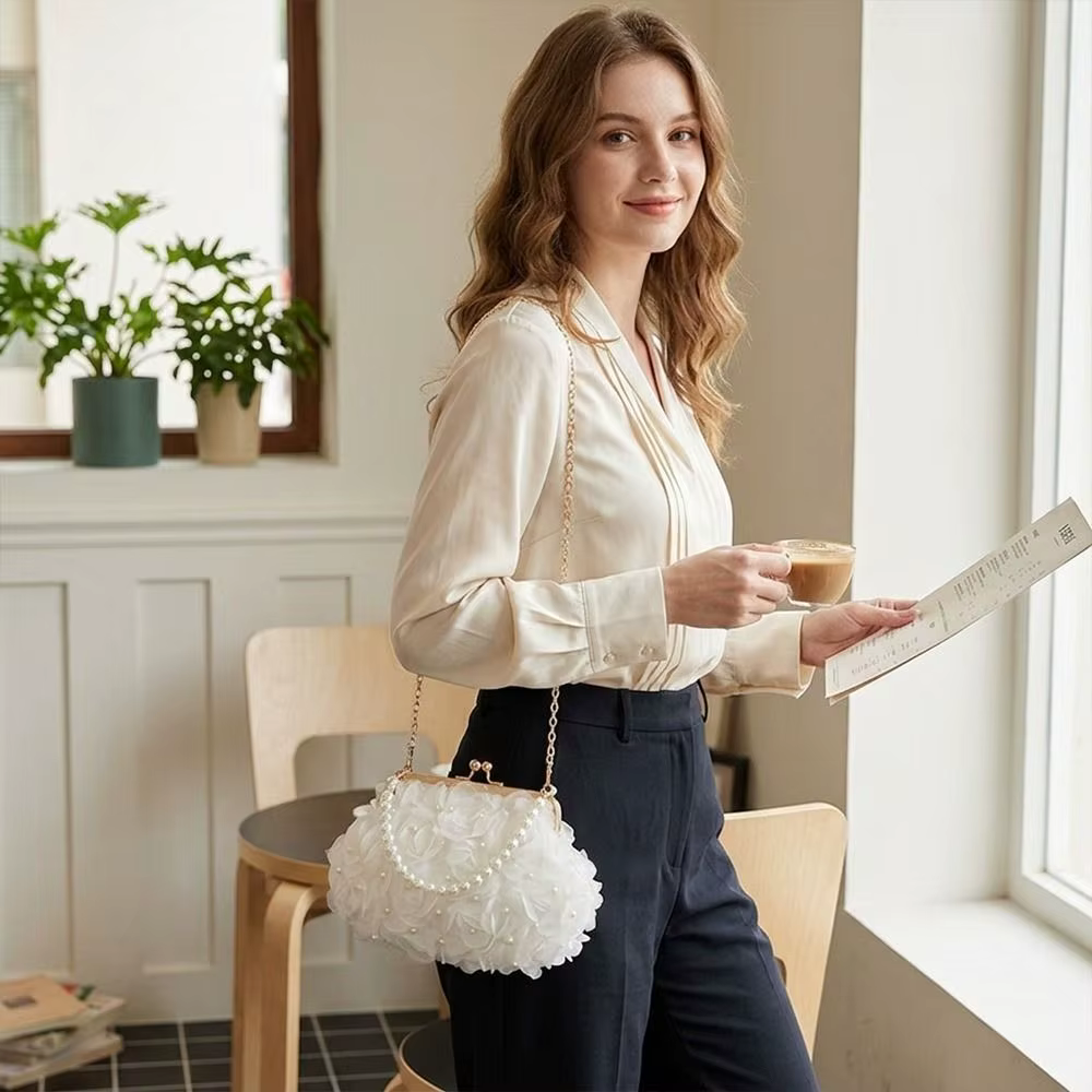 Bolso Concha Mujer con Cadena Perlas – Bandolera Noche Elegante - imagen 5