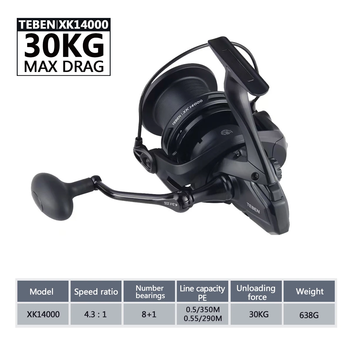 Carrete giratorio XK14000 para pesca en mar y carpa europea - imagen 4