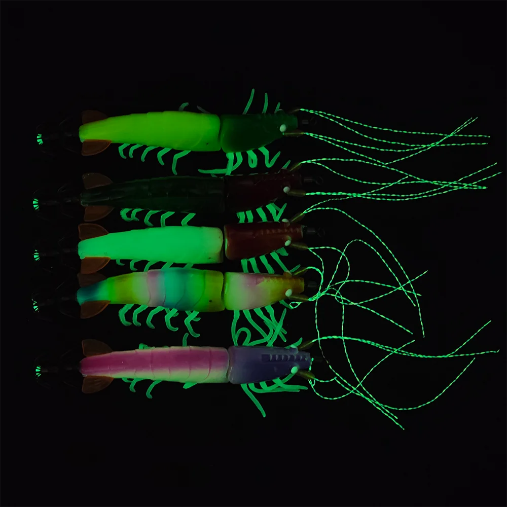 Egi Jig de calamar luminoso horizontal con patas blandas camarón - imagen 5