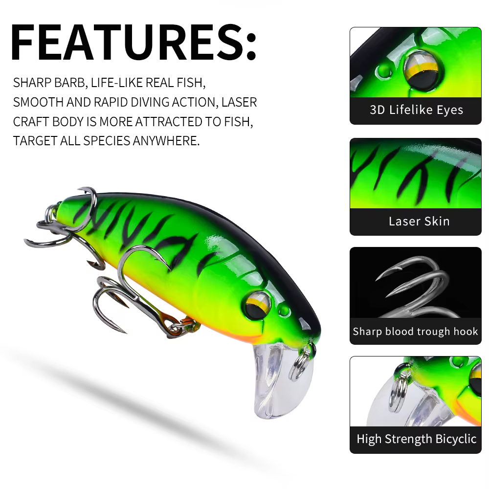 Proberos Minnow Crankbait hundible – Señuelo duro con triples - imagen 4