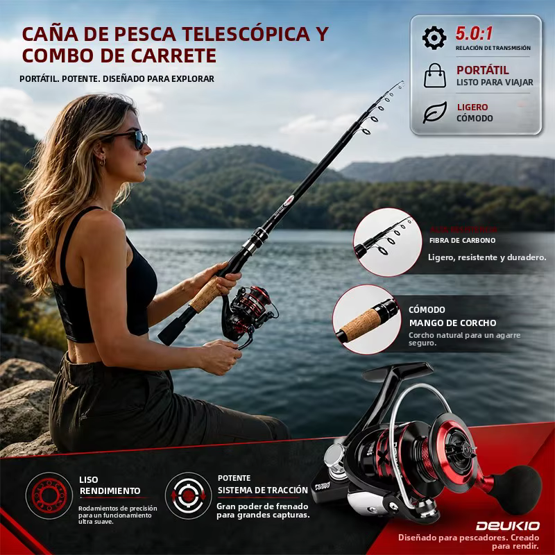 DEUKIO Combo Spinning – Caña de carbono y carrete para señuelos - imagen 5