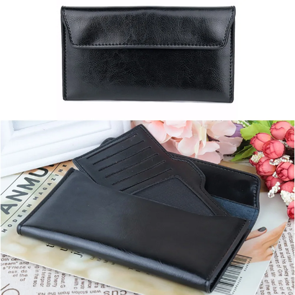 Cartera larga de cuero genuino para mujer, delgada y gran capacidad