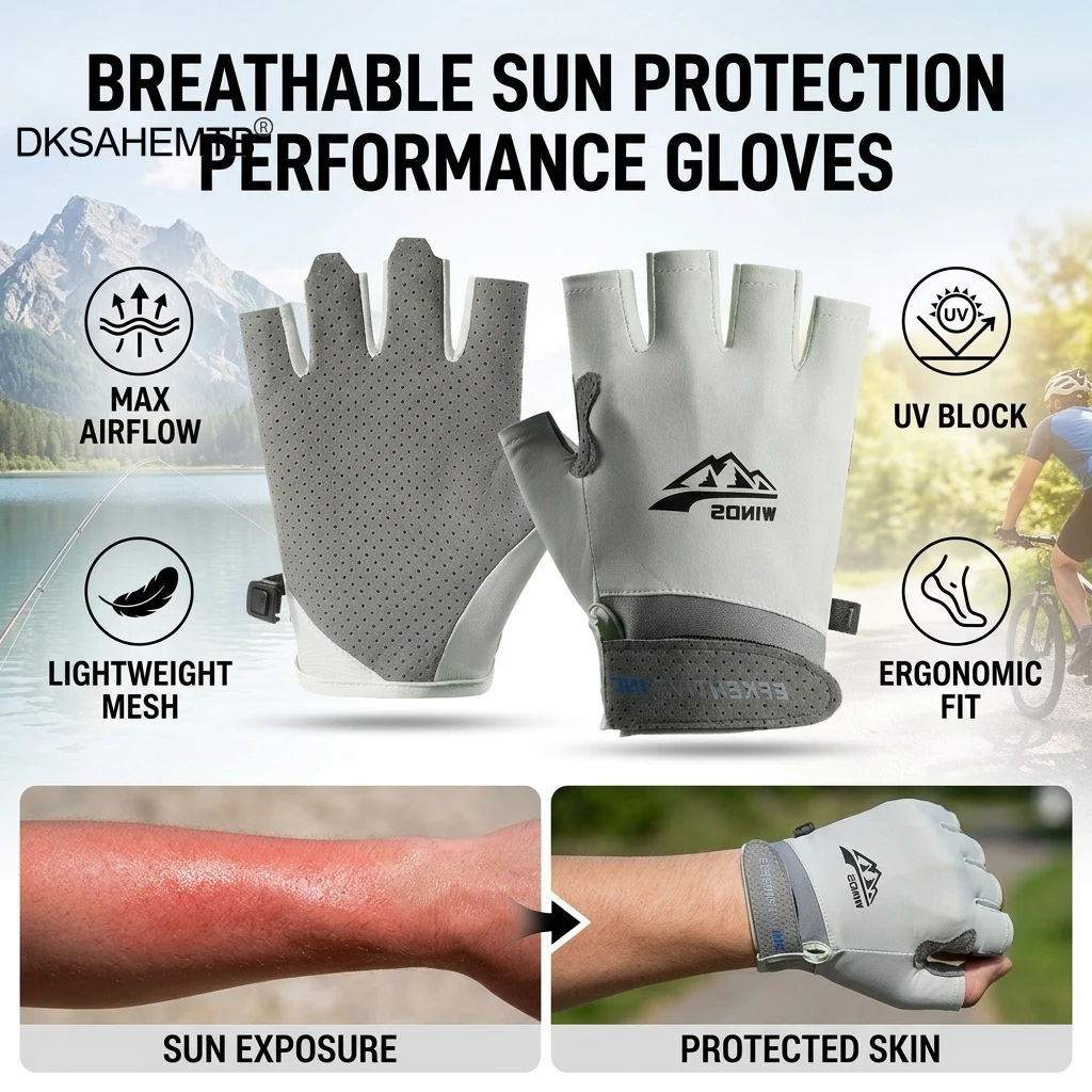 Guantes de pesca medio dedo transpirables UV para verano - imagen 3