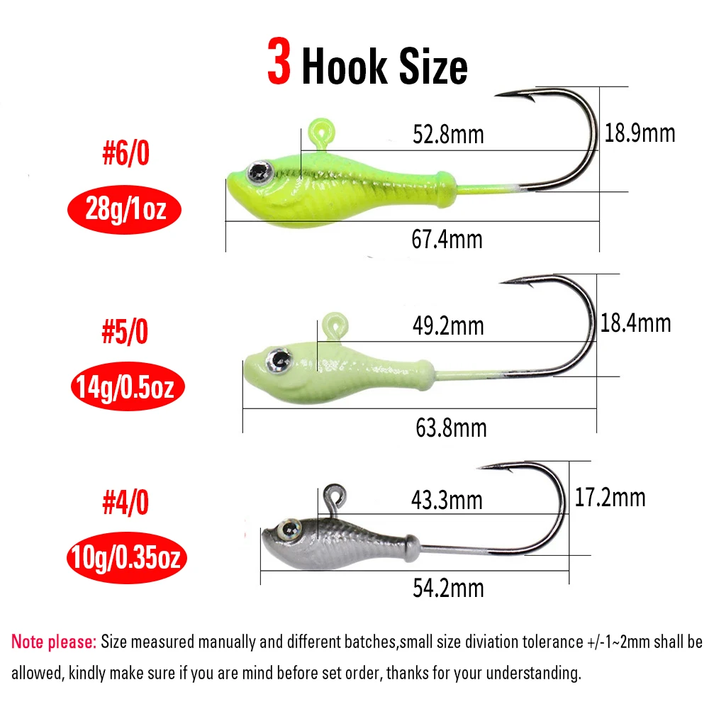 Jigeecarp Hair Jig Head con pelo para vinilo fluke, invierno lubina