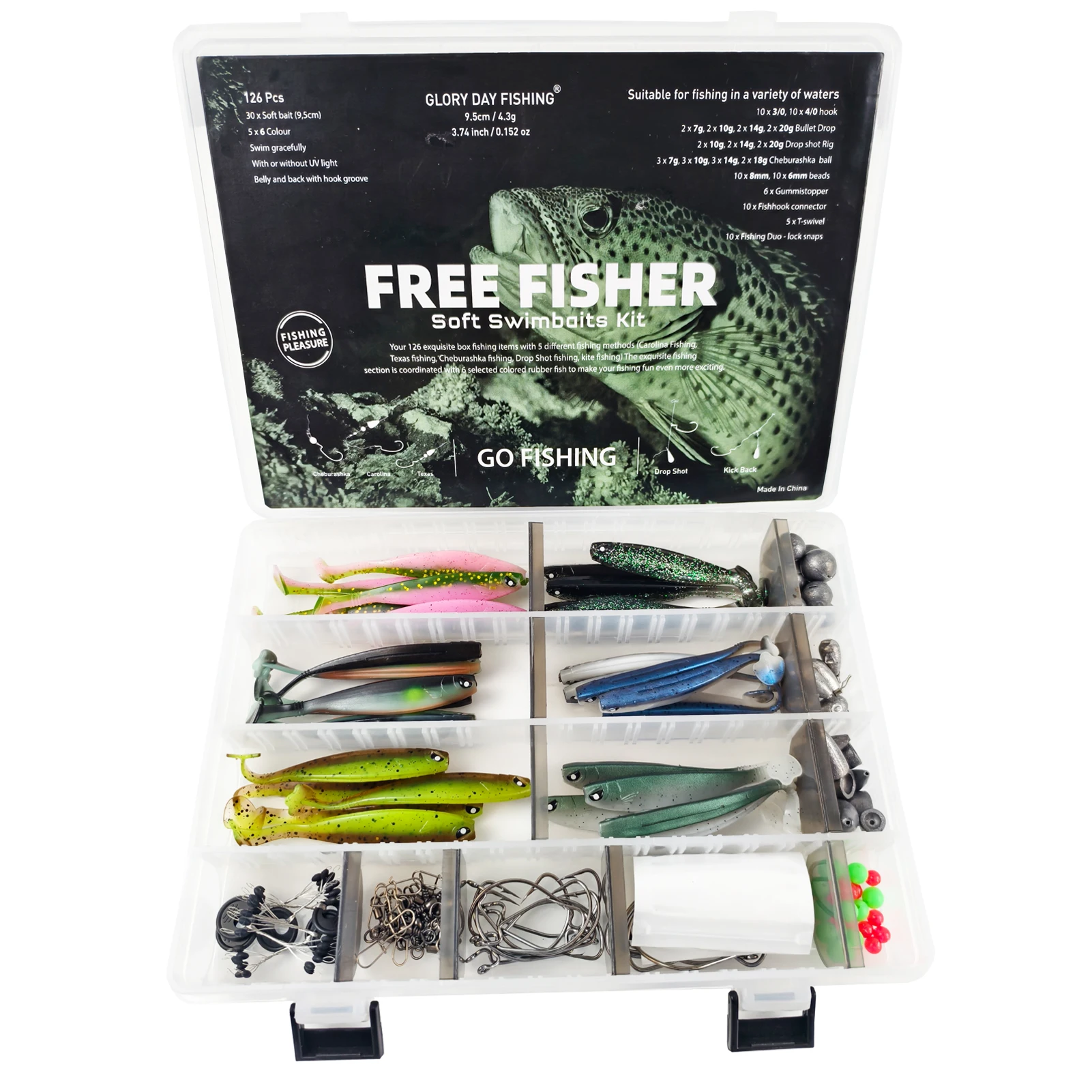 Kit de señuelos FREE FISHER con vinilos y jig head para pesca