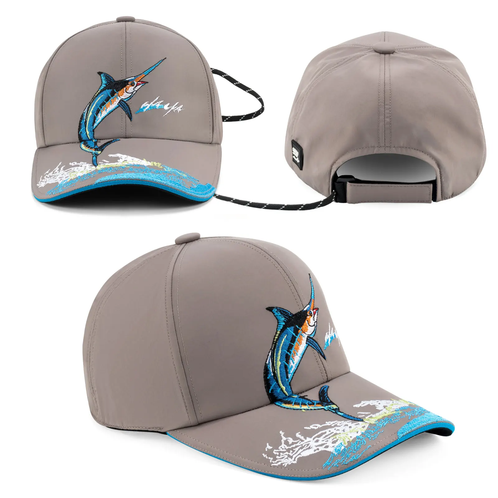 Gorra de béisbol unisex con bordado de pesca vista frontal