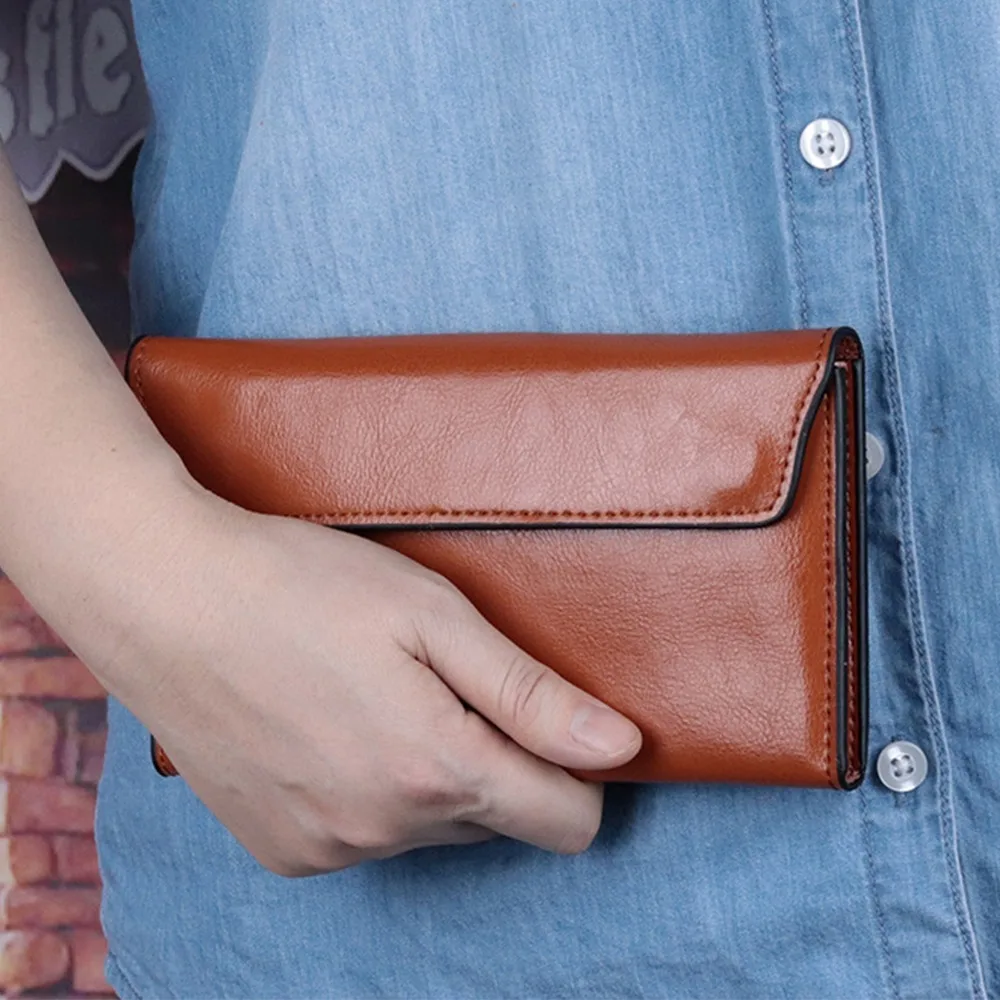 Cartera larga de cuero genuino para mujer, delgada y gran capacidad - imagen 2