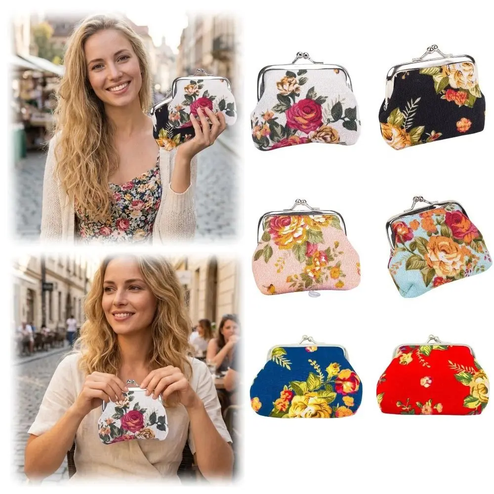 Monedero de lona floral retro portátil para monedas y cambio - imagen 3