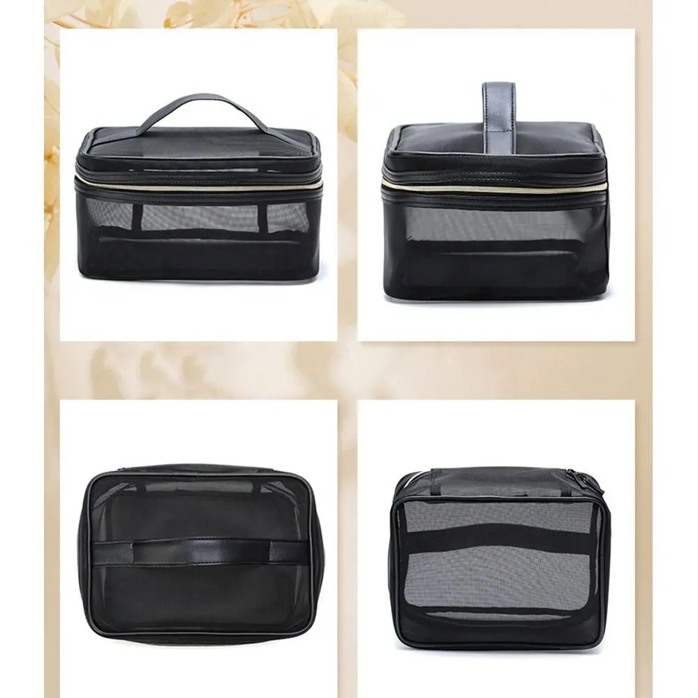Bolsa de maquillaje transparente gran capacidad con cremallera y nailon