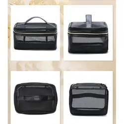 Bolsa de maquillaje transparente gran capacidad con cremallera y nailon
