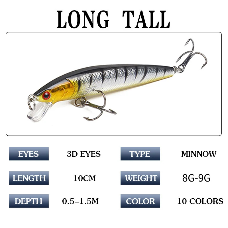 Señuelo Minnow Crankbait Cola Larga Flotante Ojo 3D para Perca - imagen 4