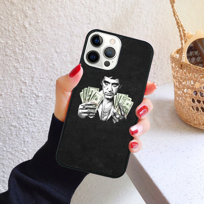 Vista frontal del diseño Tony Montana en funda para iPhone